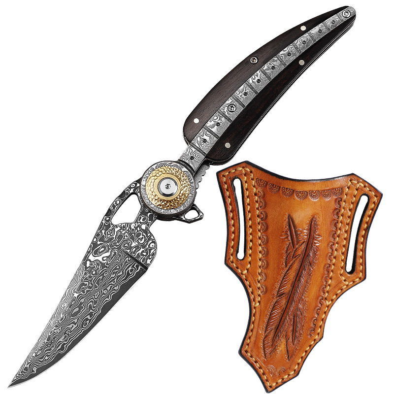 Dao Gấp Damascus Cao Cấp Phong Diệp Ấn An – Thép Nhật Rèn Cao Cấp, Nhẹ Gọn 130g